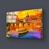 India Taj Mahal Sunset Painting Glass Wall Art - CreoGlass E-Shop