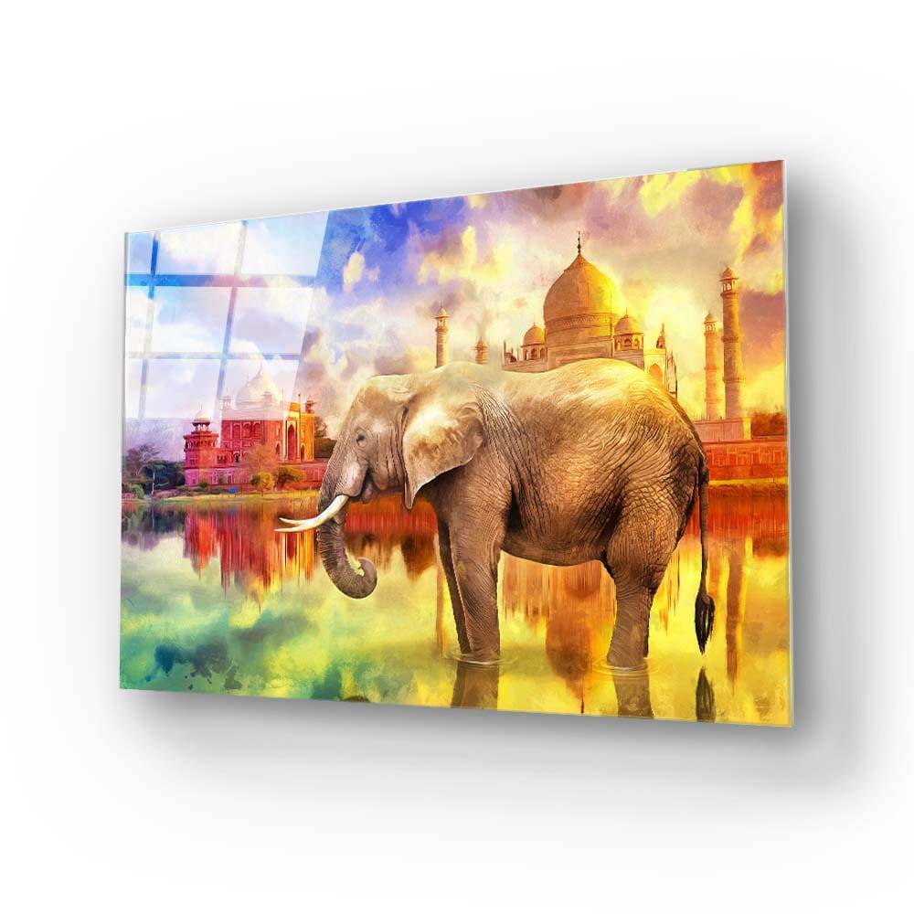 Indian Elephant and the Taj Mahal Glass Wall Art - CreoGlass E-Shop