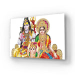 Indian Lord Shiv Family Illustration White Glass Wall Art - CreoGlass E-Shop