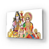 Indian Lord Shiv Family Illustration White Glass Wall Art - CreoGlass E-Shop