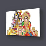 Indian Lord Shiv Family Illustration White Glass Wall Art - CreoGlass E-Shop