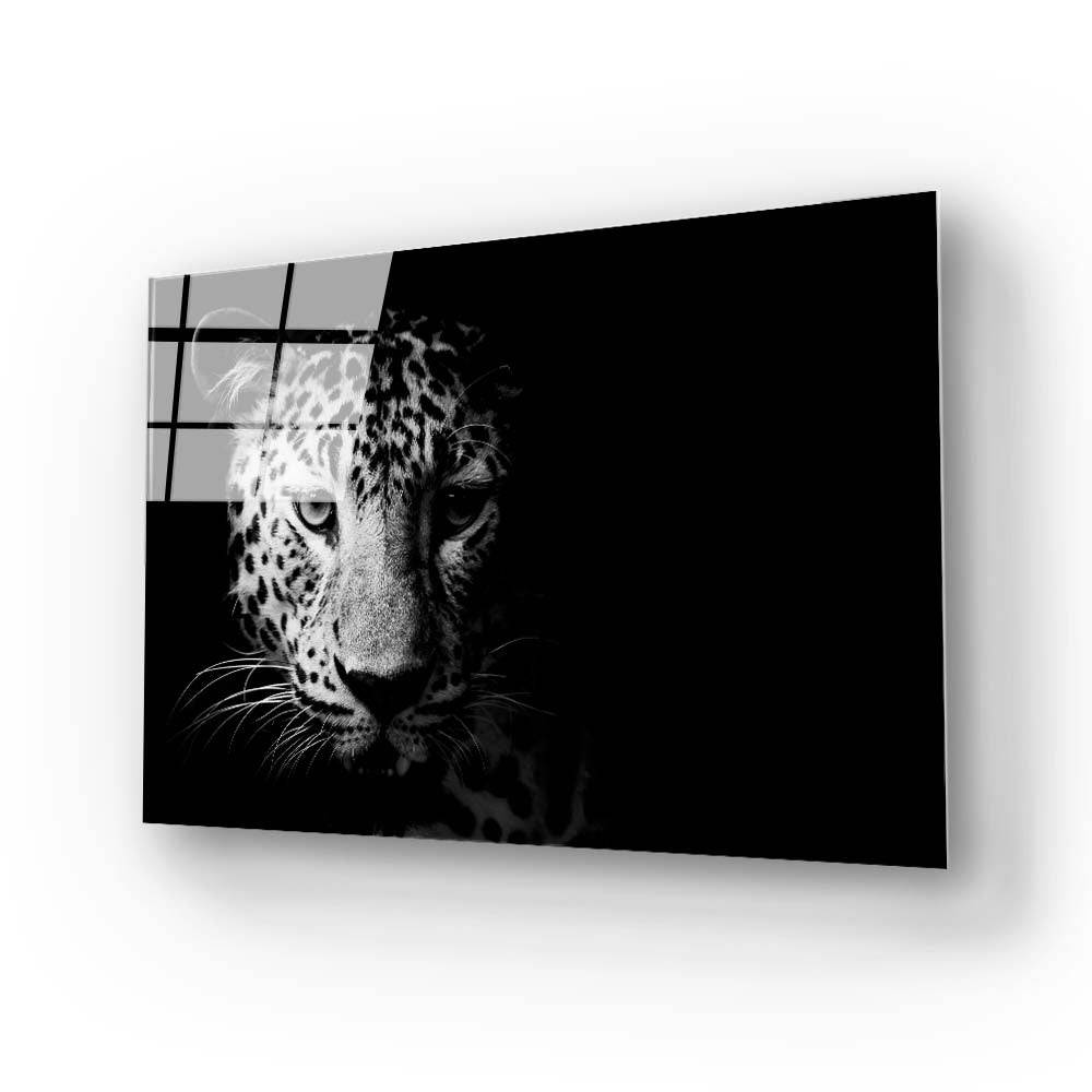 Leopard Head in Spotlight Black and White Glass Wall Art - CreoGlass E-Shop