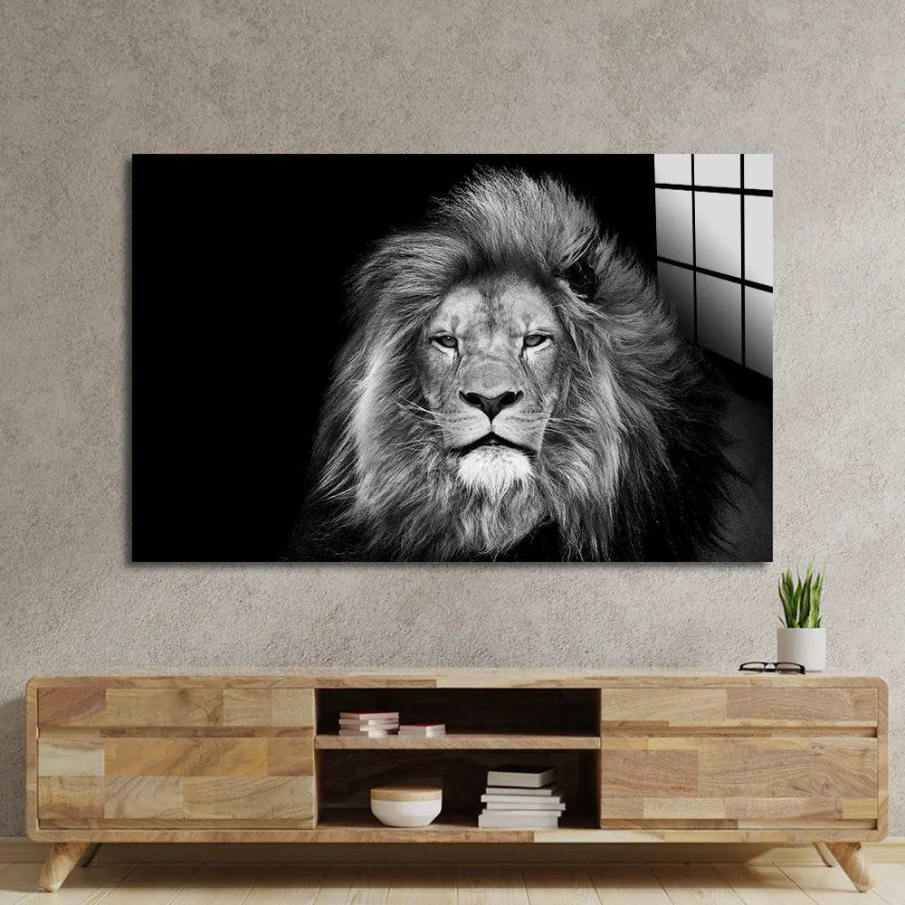 Lion Head On Black Background Wall Art - CreoGlass E-Shop
