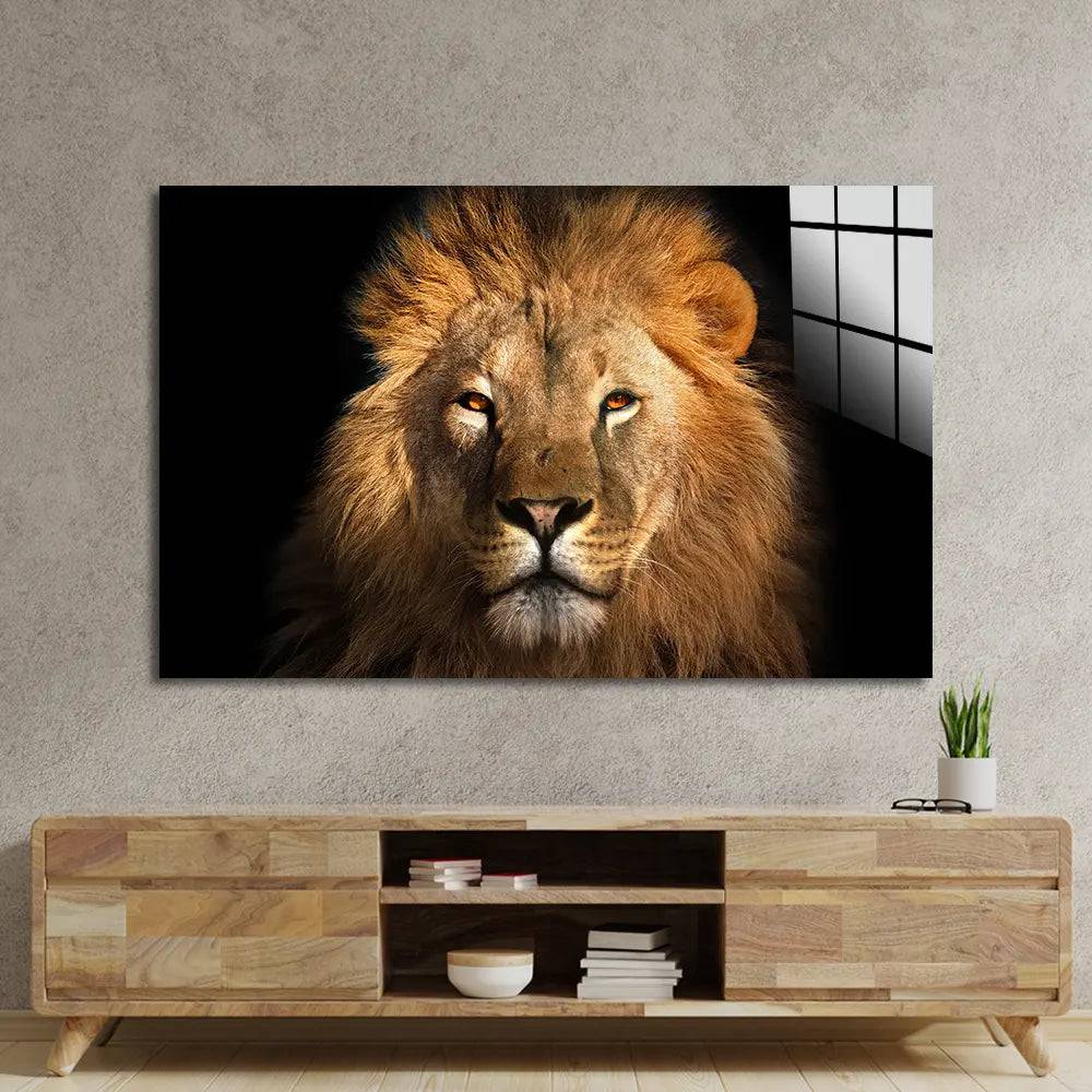 Lion King Isolated On Black Background Glass Wall Art - CreoGlass E-Shop