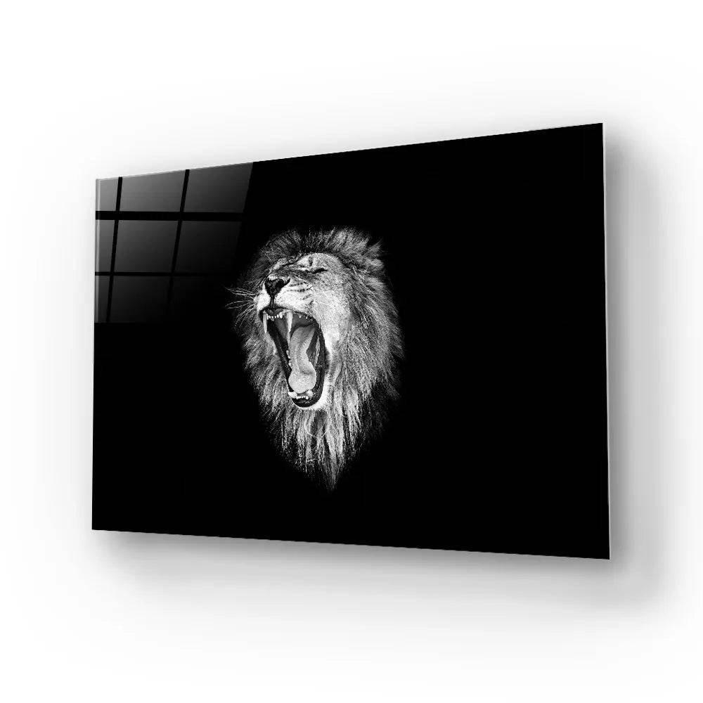 Lion Roaring Black and White 2 Glass Wall Art - CreoGlass E-Shop