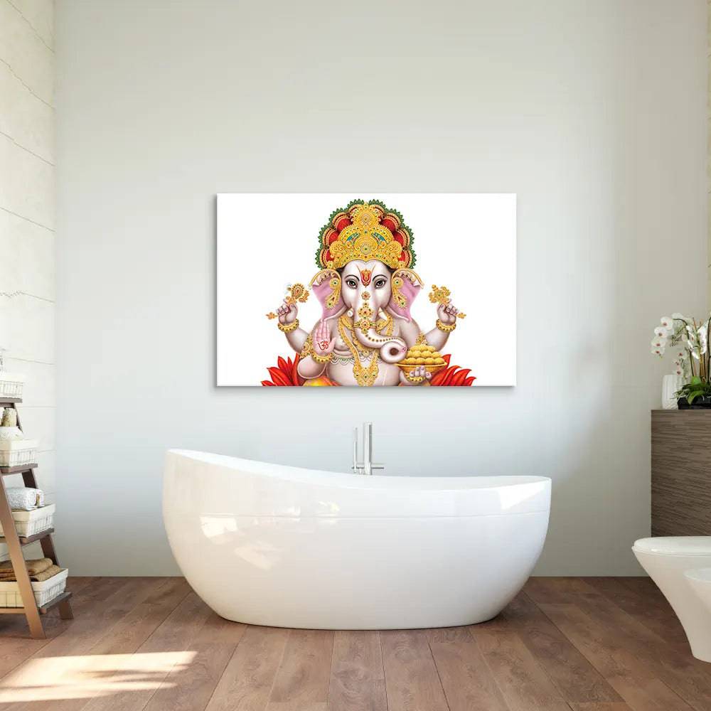 Lord Ganesha White Background Glass Wall Art - CreoGlass E-Shop