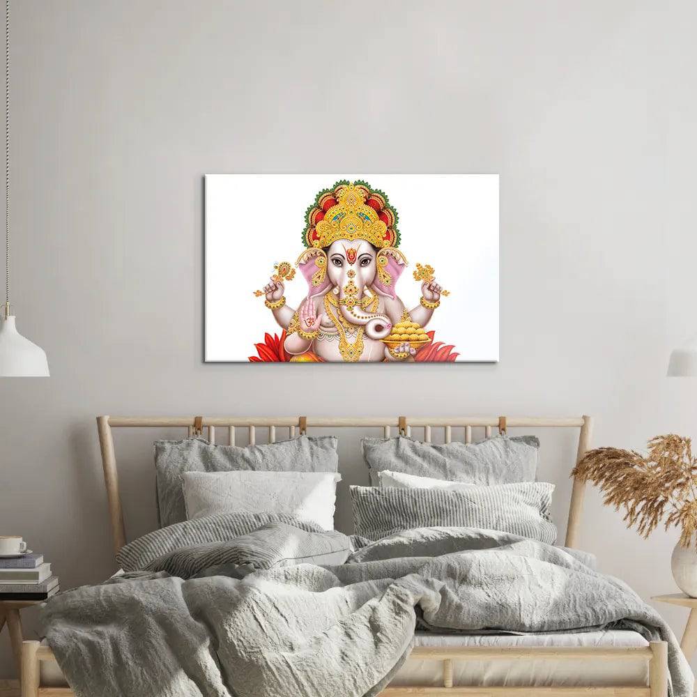 Lord Ganesha White Background Glass Wall Art - CreoGlass E-Shop