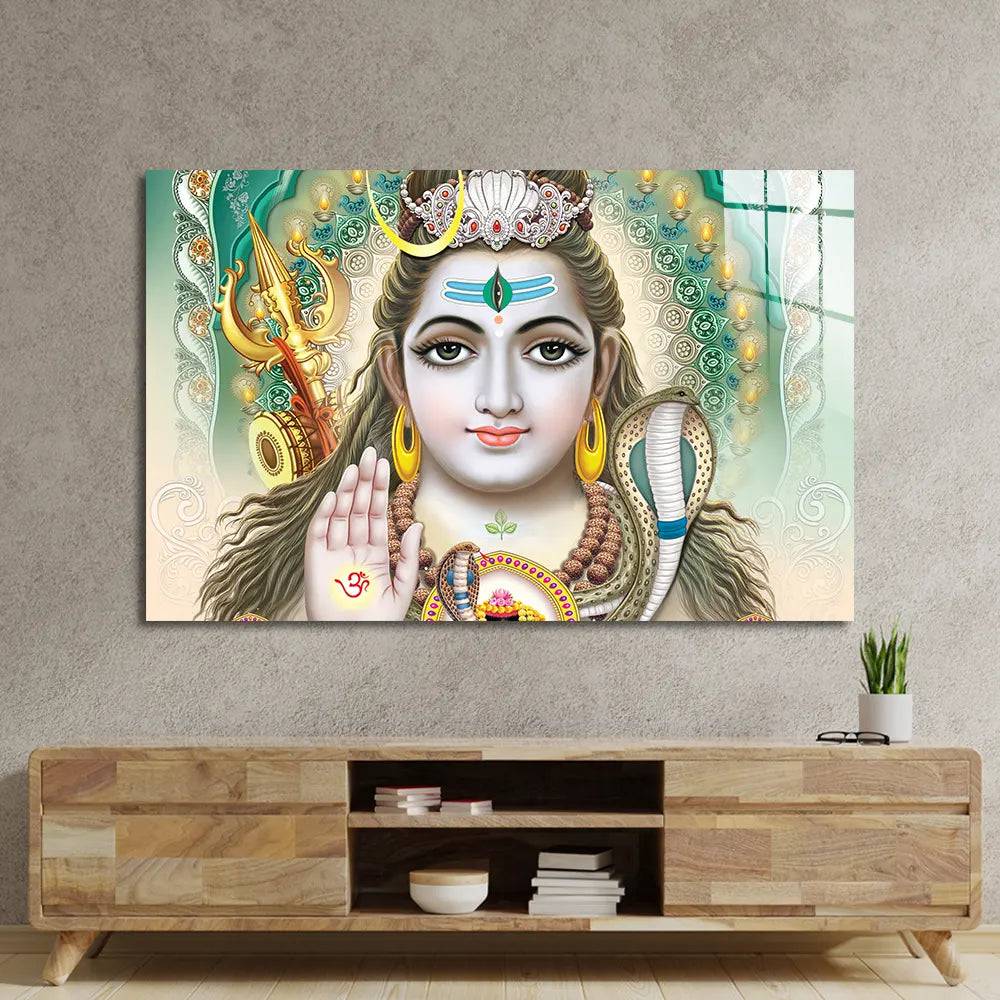 Lord Shiva Colorful Background Glass Wall Art - CreoGlass E-Shop