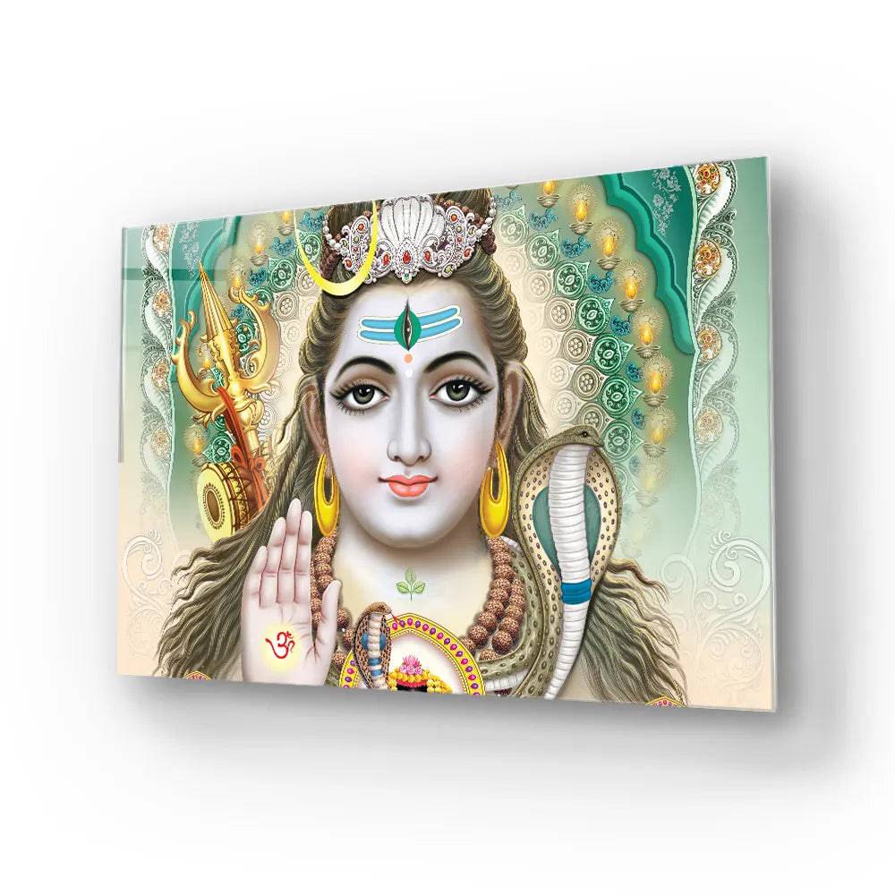 Lord Shiva Colorful Background Glass Wall Art - CreoGlass E-Shop