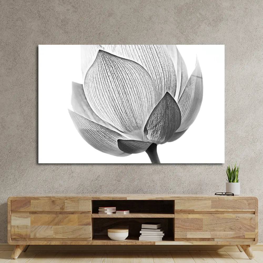 Lotus Black and White 2 Glass Wall Art - CreoGlass E-Shop