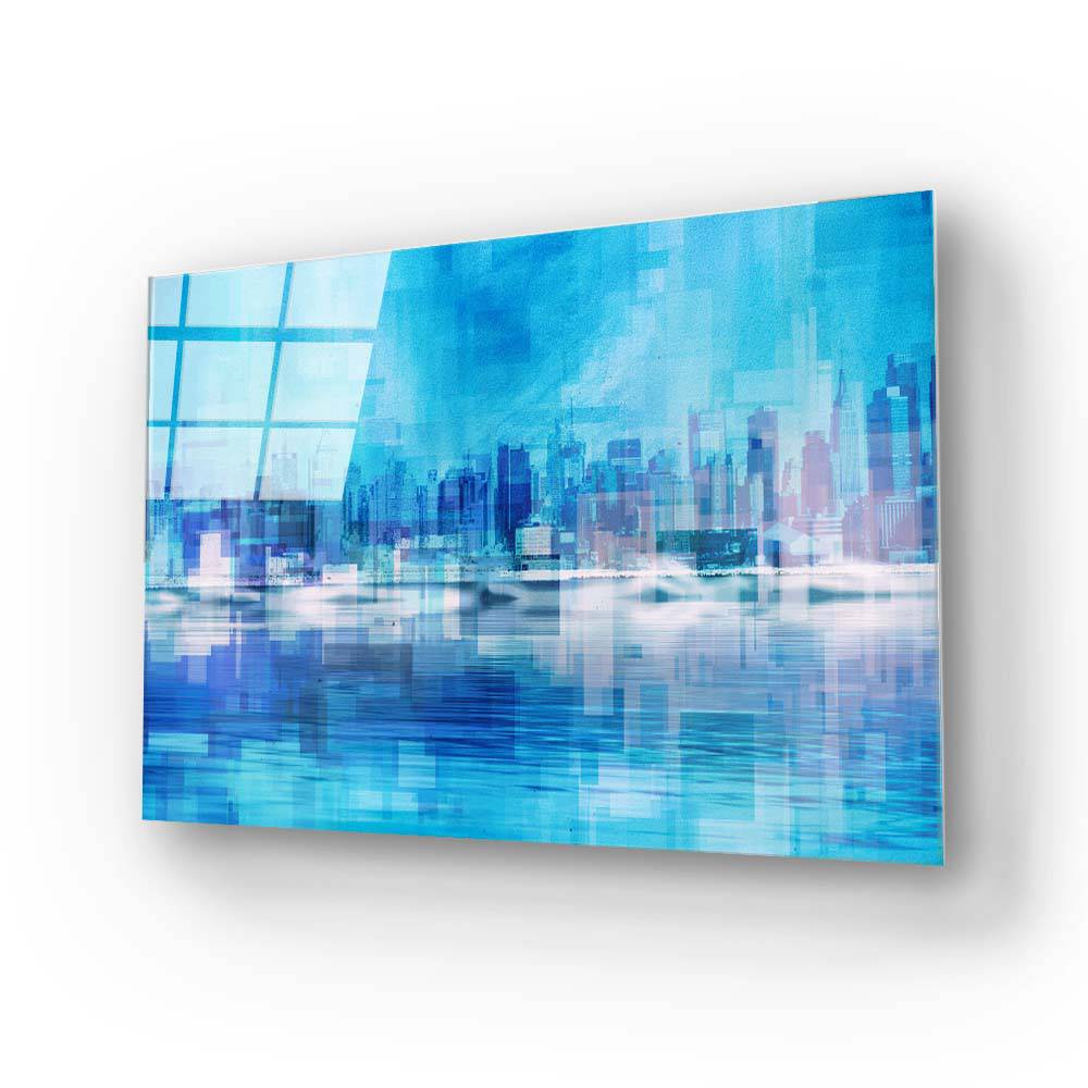 Manhattan, New York in Blue Glass Wall Art - CreoGlass E-Shop