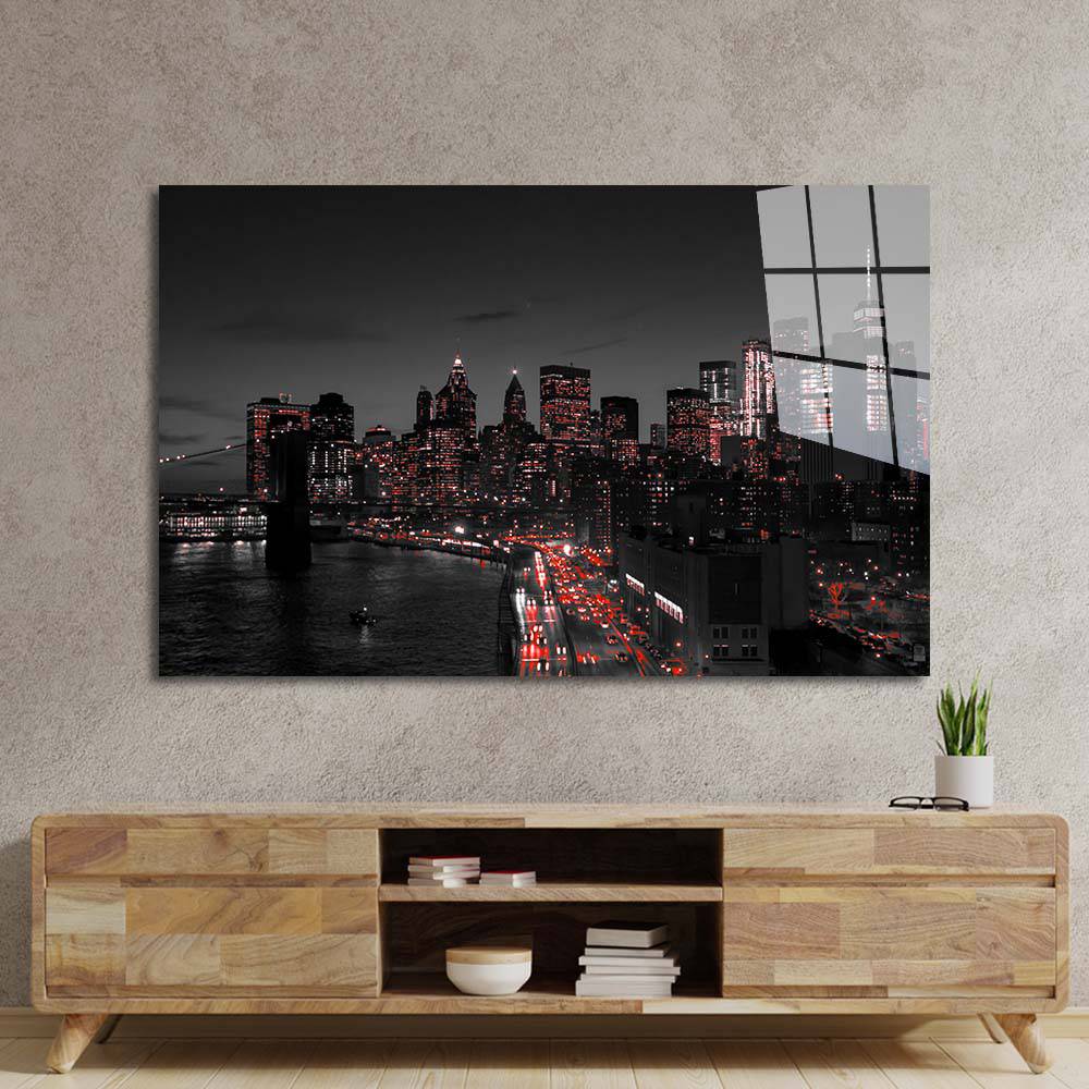 Manhattan, New York Night View Glass Wall Art - CreoGlass E-Shop