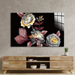 Manual Ornament Watercolour Flowers Roses Texture Glass Wall Art - CreoGlass E-Shop