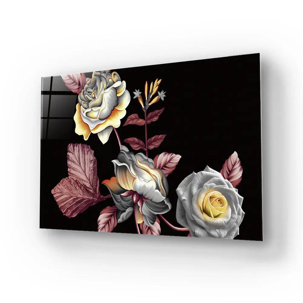 Manual Ornament Watercolour Flowers Roses Texture Glass Wall Art - CreoGlass E-Shop