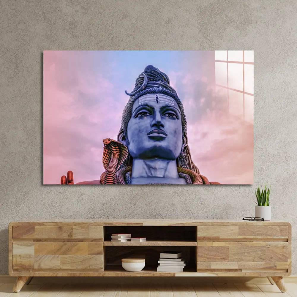 Mighty Shiva Statue India During Sunrise Glass Wall Art - CreoGlass E-Shop