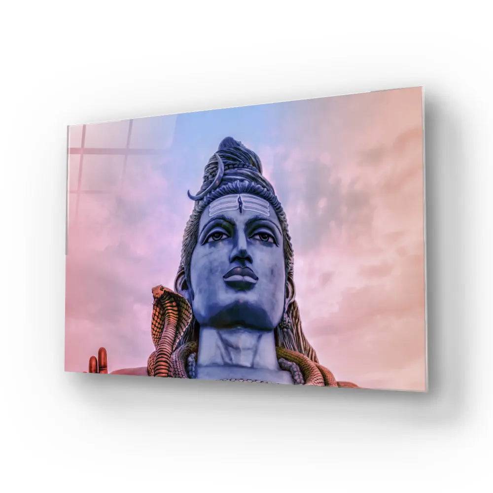 Mighty Shiva Statue India During Sunrise Glass Wall Art - CreoGlass E-Shop