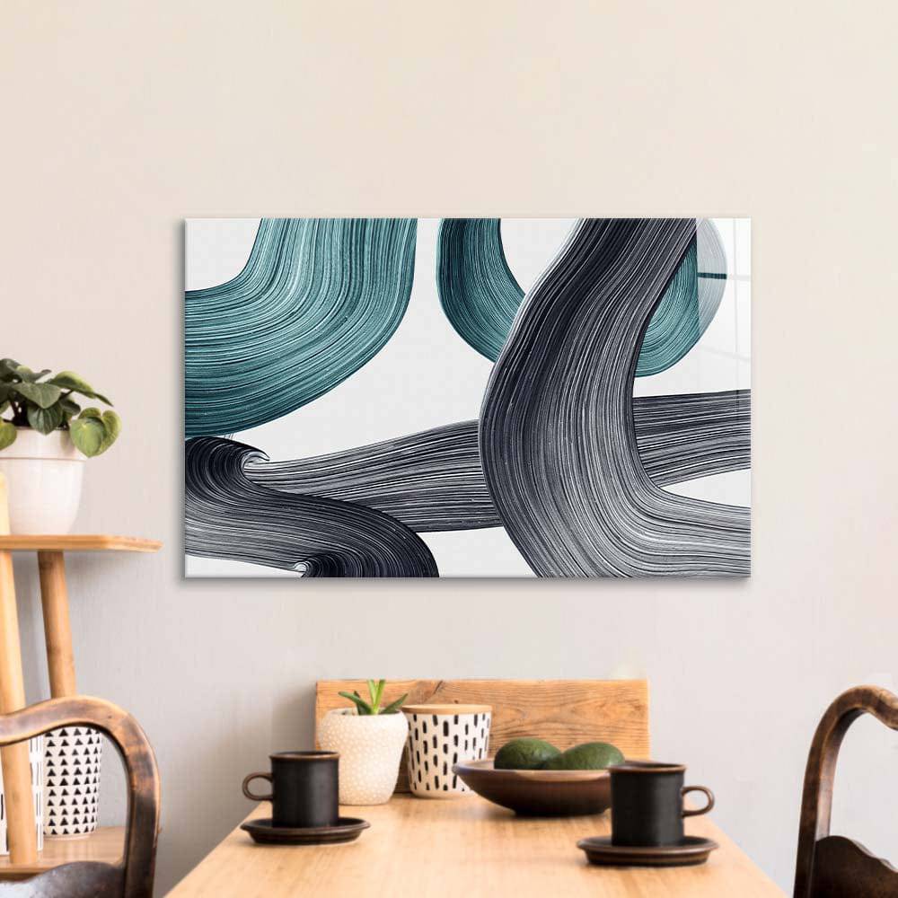 Minimal Green Brushstrokes Glass Wall Art - CreoGlass E-Shop