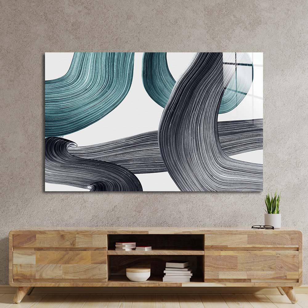 Minimal Green Brushstrokes Glass Wall Art - CreoGlass E-Shop