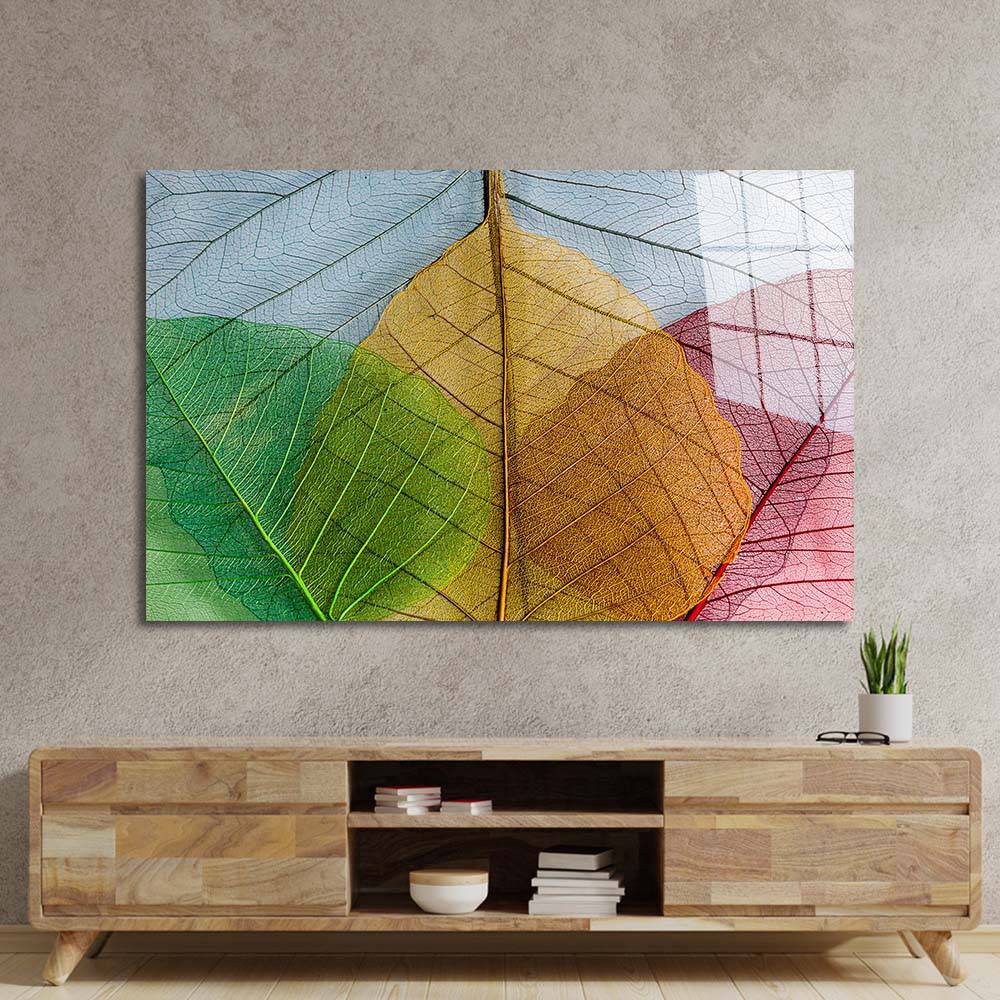 Multi-Coloured Leaves Glass Wall Art - CreoGlass E-Shop