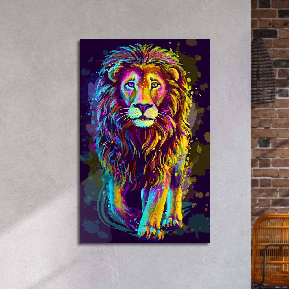 Multi-Coloured Lion Painting Glass Wall Art - CreoGlass E-Shop