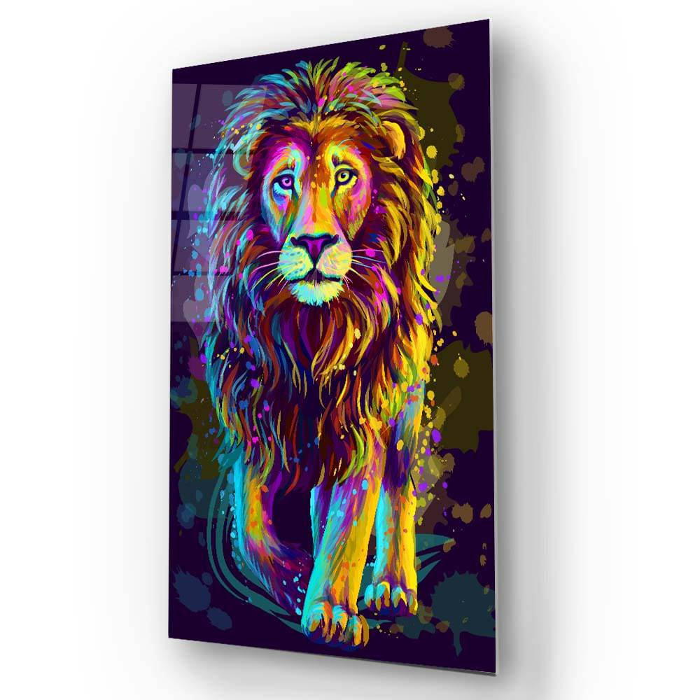 Multi-Coloured Lion Painting Glass Wall Art - CreoGlass E-Shop