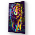 Multi-Coloured Lion Painting Glass Wall Art - CreoGlass E-Shop