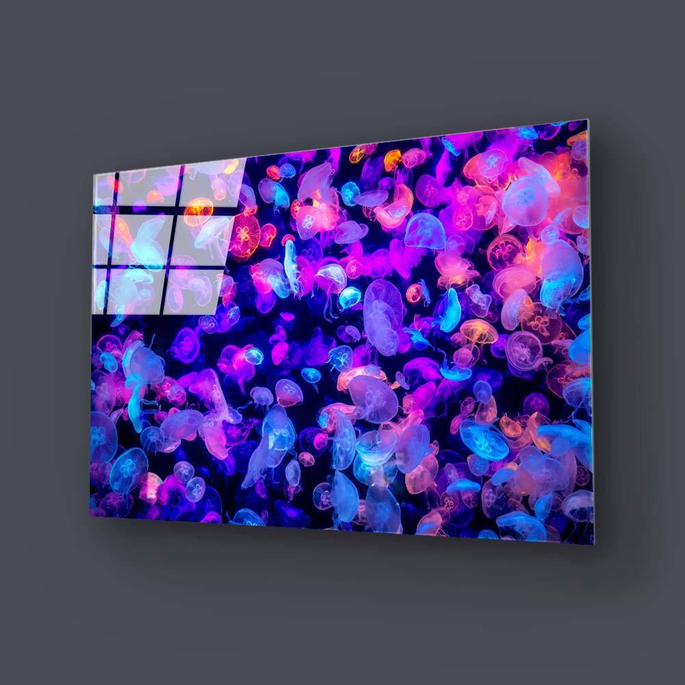 Neon Jellyfish Glass Wall Art - CreoGlass E-Shop