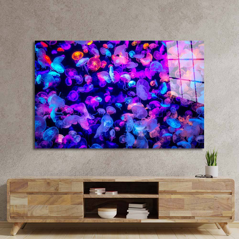 Neon Jellyfish Glass Wall Art - CreoGlass E-Shop