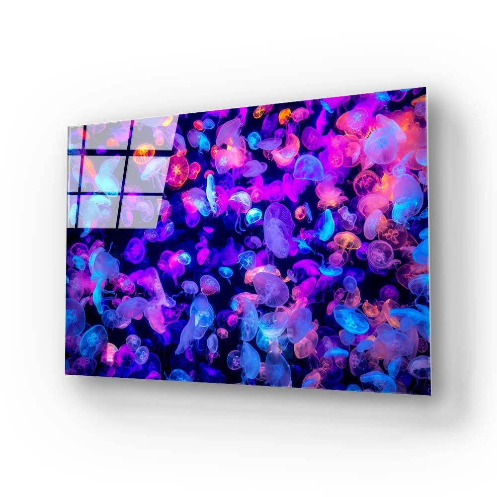 Neon Jellyfish Glass Wall Art - CreoGlass E-Shop