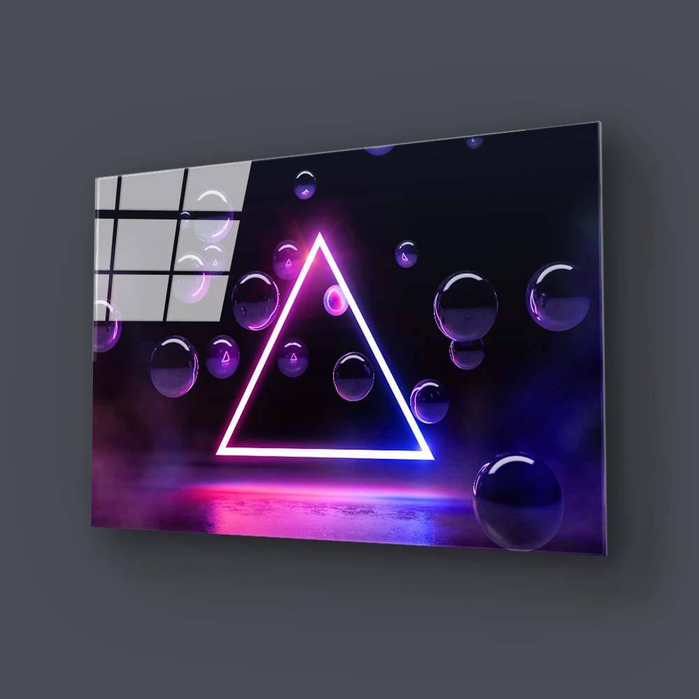 Neon Triangle with Floating Bubbles Glass Wall Art - CreoGlass E-Shop