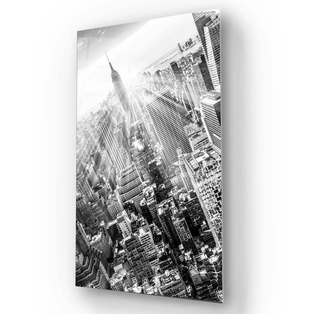 New York City, Manhattan in Black and White Glass Wall Art - CreoGlass E-Shop