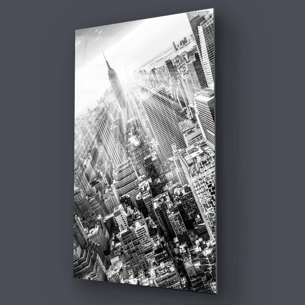 New York City, Manhattan in Black and White Glass Wall Art - CreoGlass E-Shop