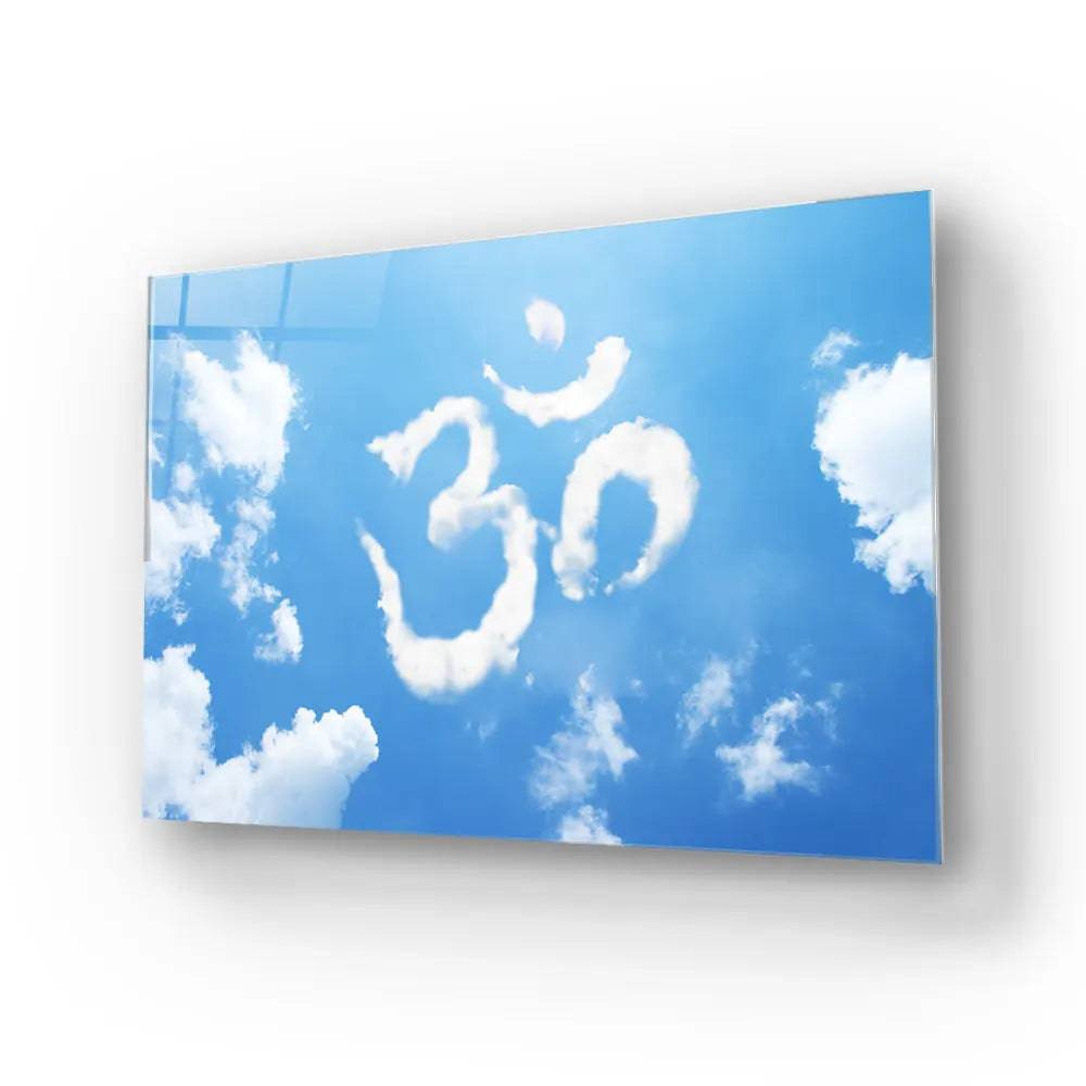 Om Symbol Clouds Shaped On Sky Glass Wall Art - CreoGlass E-Shop