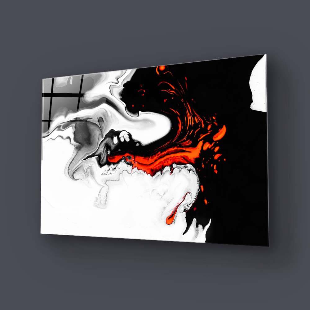 Orange and Black Liquid Marble Glass Wall Art - CreoGlass E-Shop