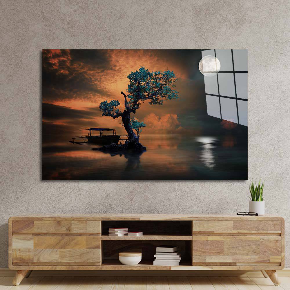 Orange Moon Glass Wall Art - CreoGlass E-Shop