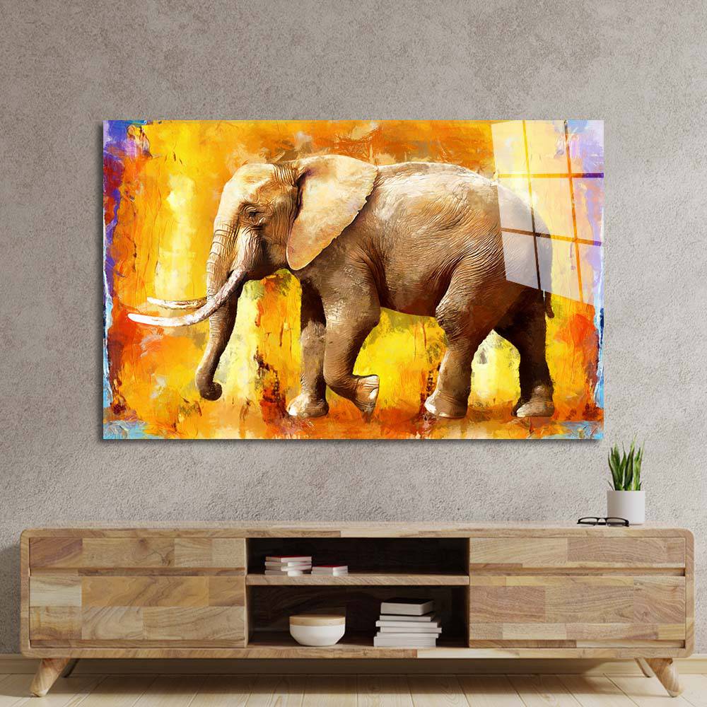 Painted Elephant Glass Wall Art - CreoGlass E-Shop