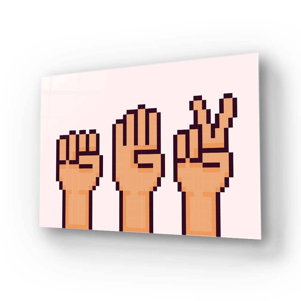 Pixel Rock, Paper, Scissors Glass Wall Art - CreoGlass E-Shop