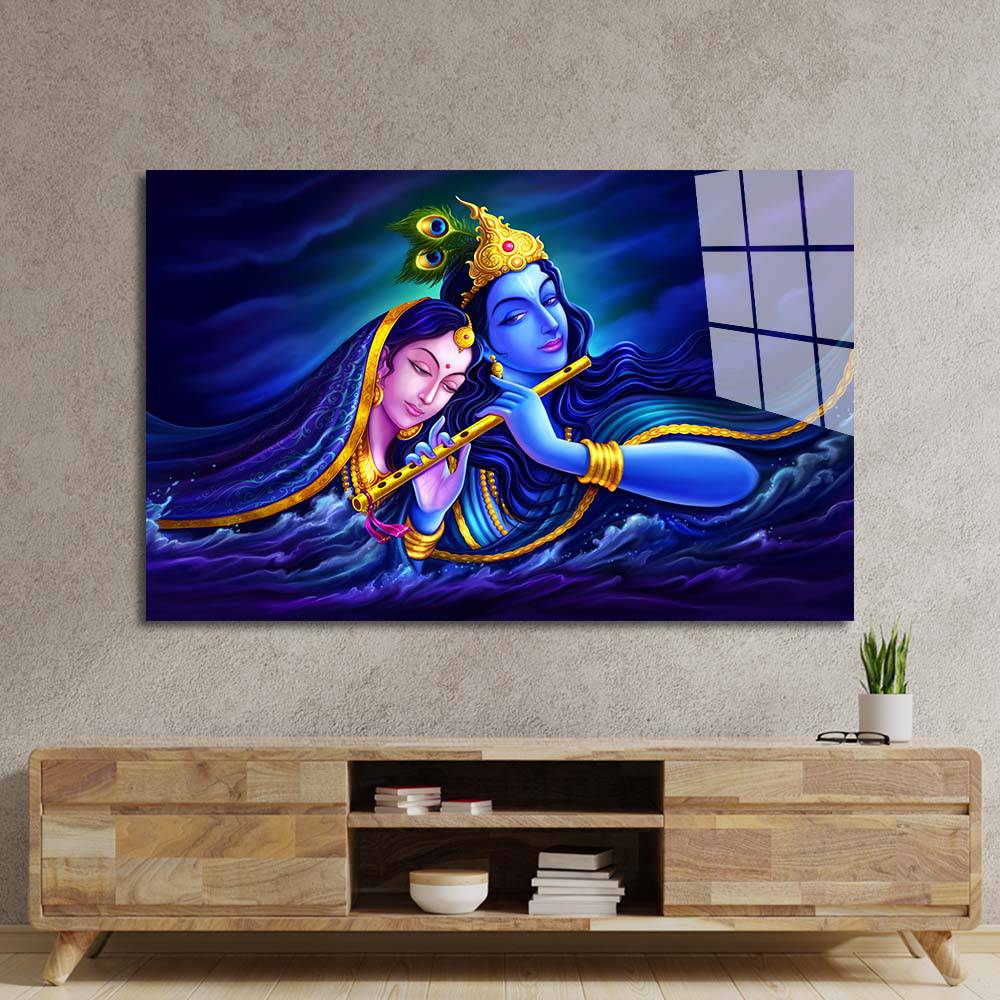 Radha Krishna Symbol Divine Love Glass Wall Art - CreoGlass E-Shop