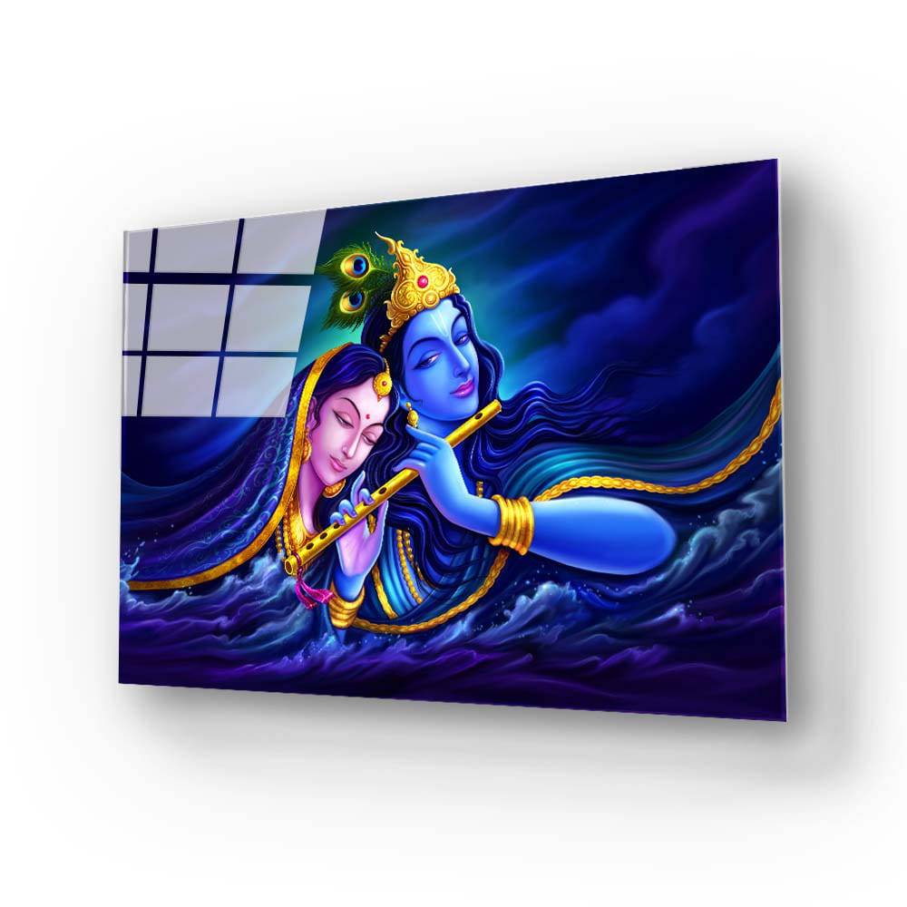 Radha Krishna Symbol Divine Love Glass Wall Art - CreoGlass E-Shop