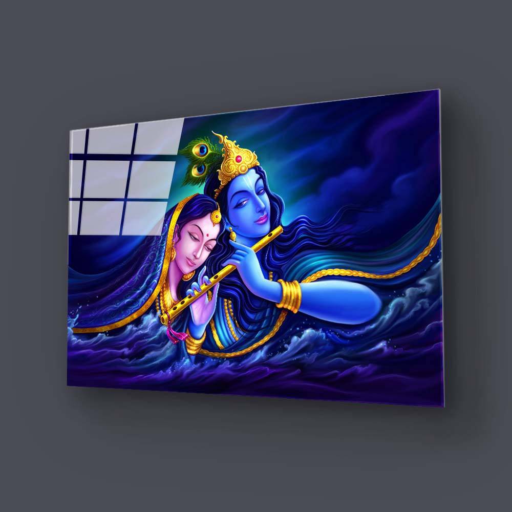 Radha Krishna Symbol Divine Love Glass Wall Art - CreoGlass E-Shop