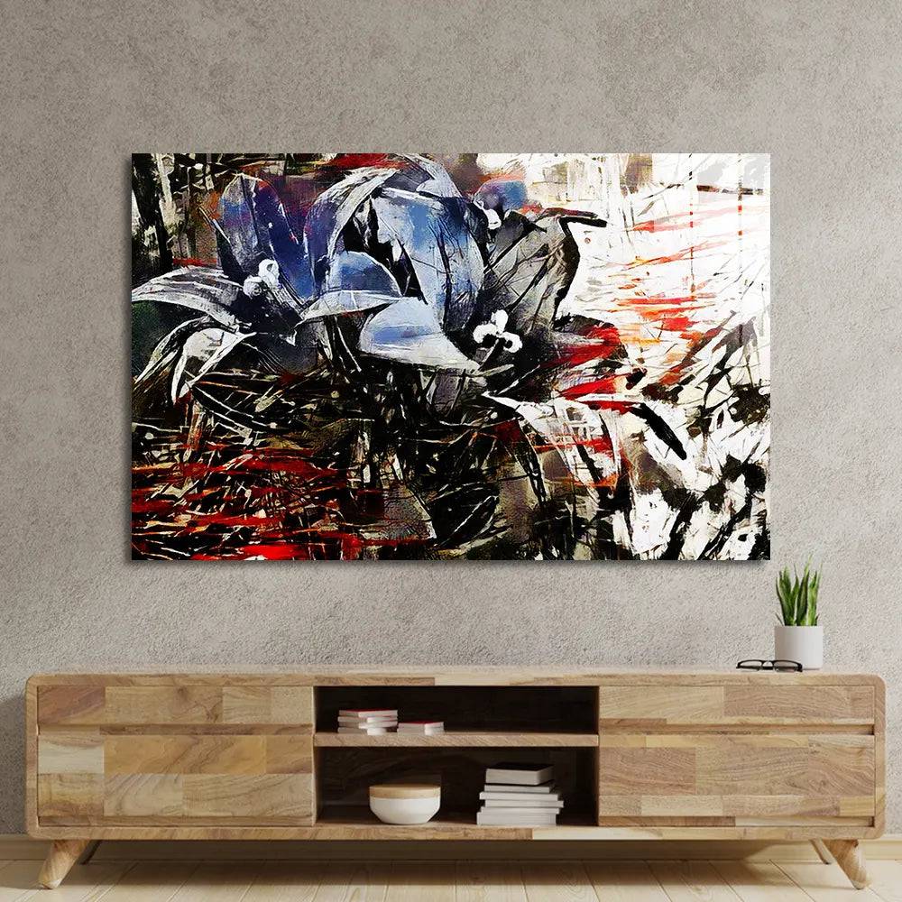 Red Black Abstract Flowers Bouquets Pollard Glass Wall Art - CreoGlass E-Shop