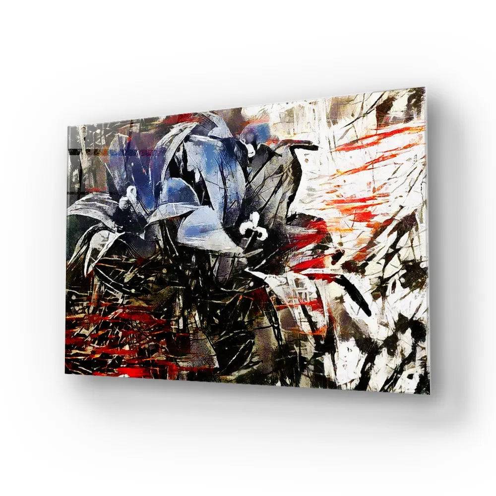Red Black Abstract Flowers Bouquets Pollard Glass Wall Art - CreoGlass E-Shop