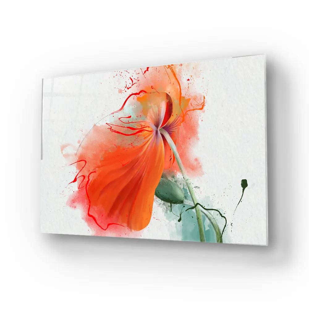 Red Flower Painting Glass Wall Art - CreoGlass E-Shop