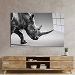 Rhino Black & White Photo Glass Wall Art - CreoGlass E-Shop