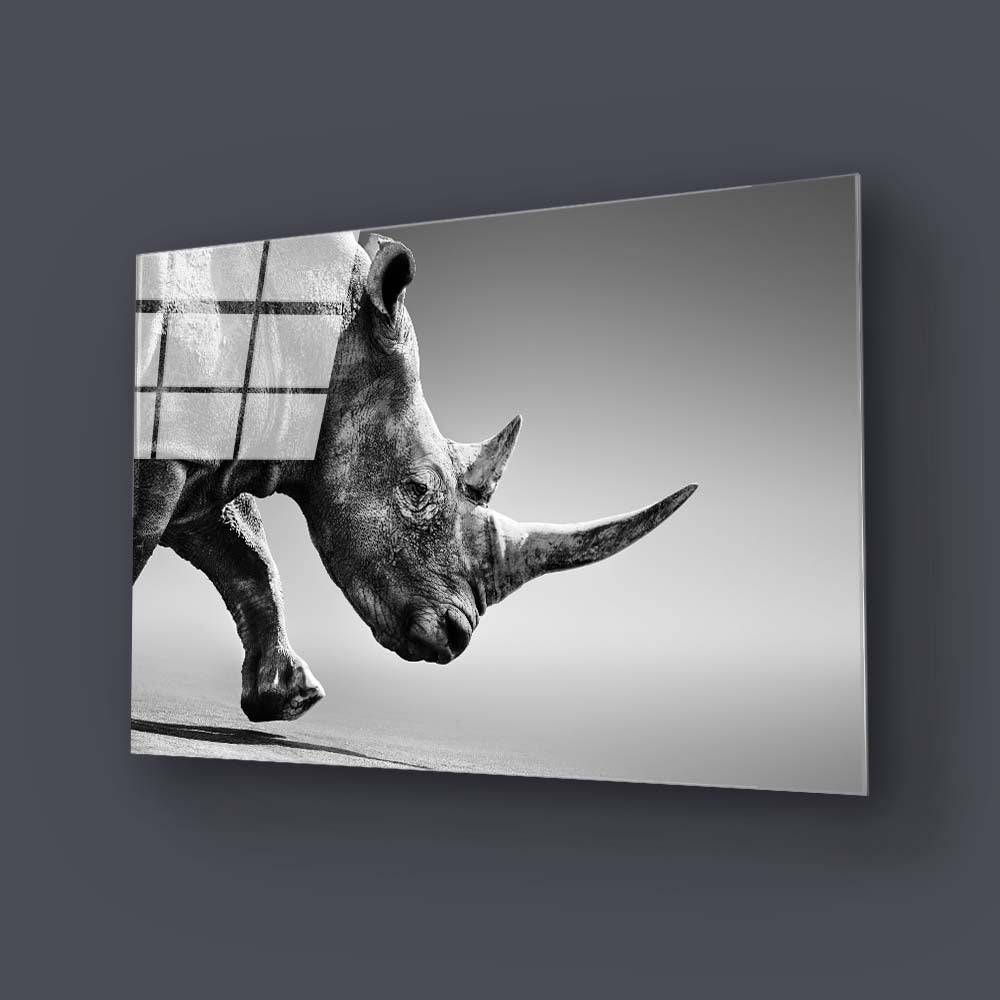 Rhino Black & White Photo Glass Wall Art - CreoGlass E-Shop