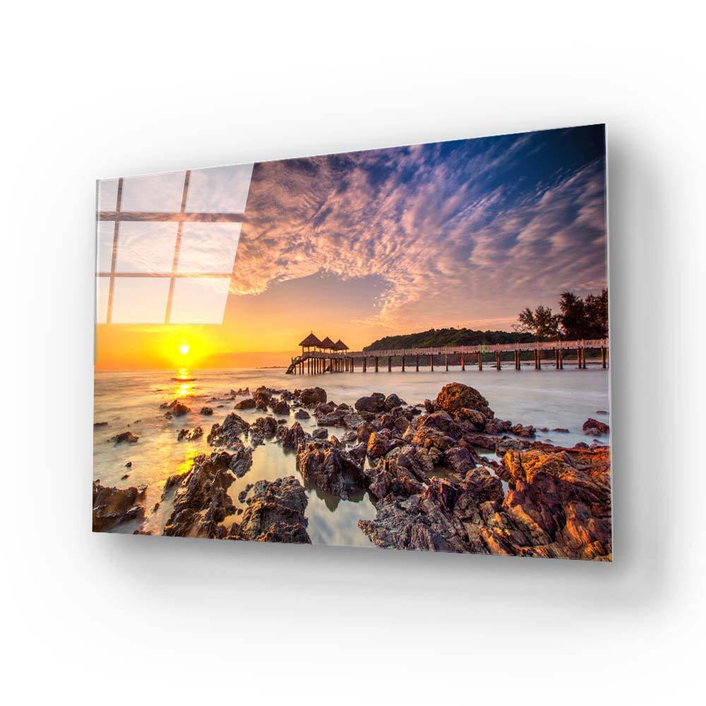 Rocky Beach During Sunset Glass Wall Art - CreoGlass E-Shop