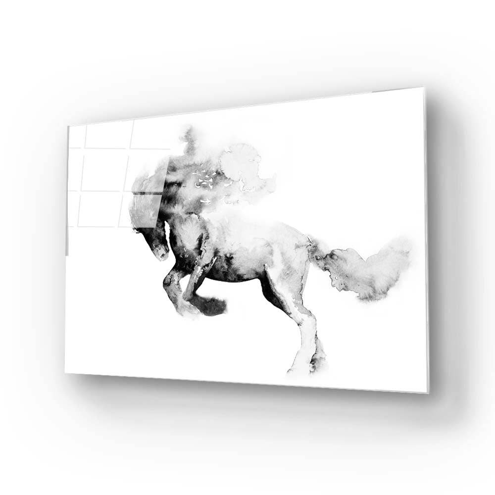 Running Horse in Black Ink Glass Wall Art - CreoGlass E-Shop