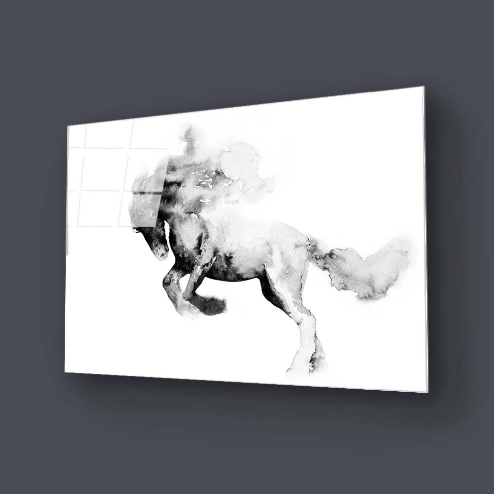 Running Horse in Black Ink Glass Wall Art - CreoGlass E-Shop