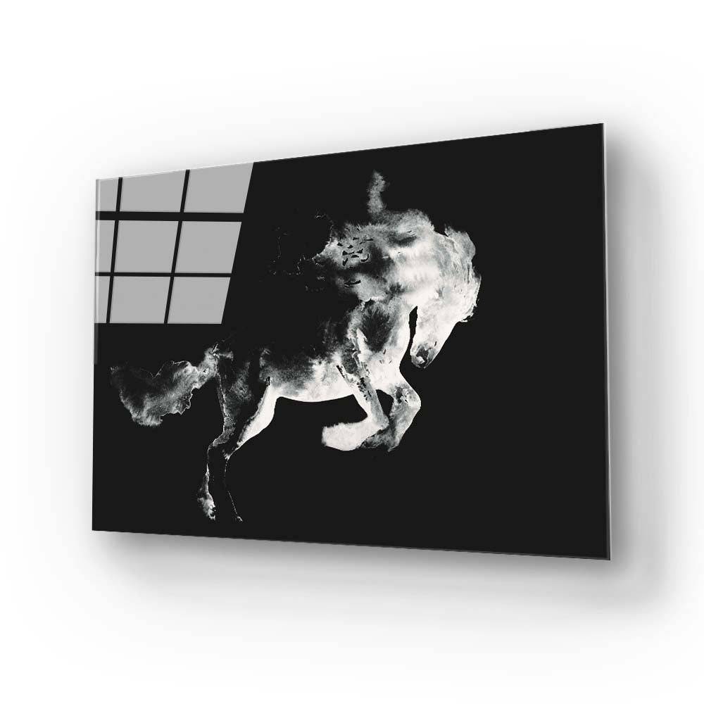 Running Horse in White Ink Glass Wall Art - CreoGlass E-Shop