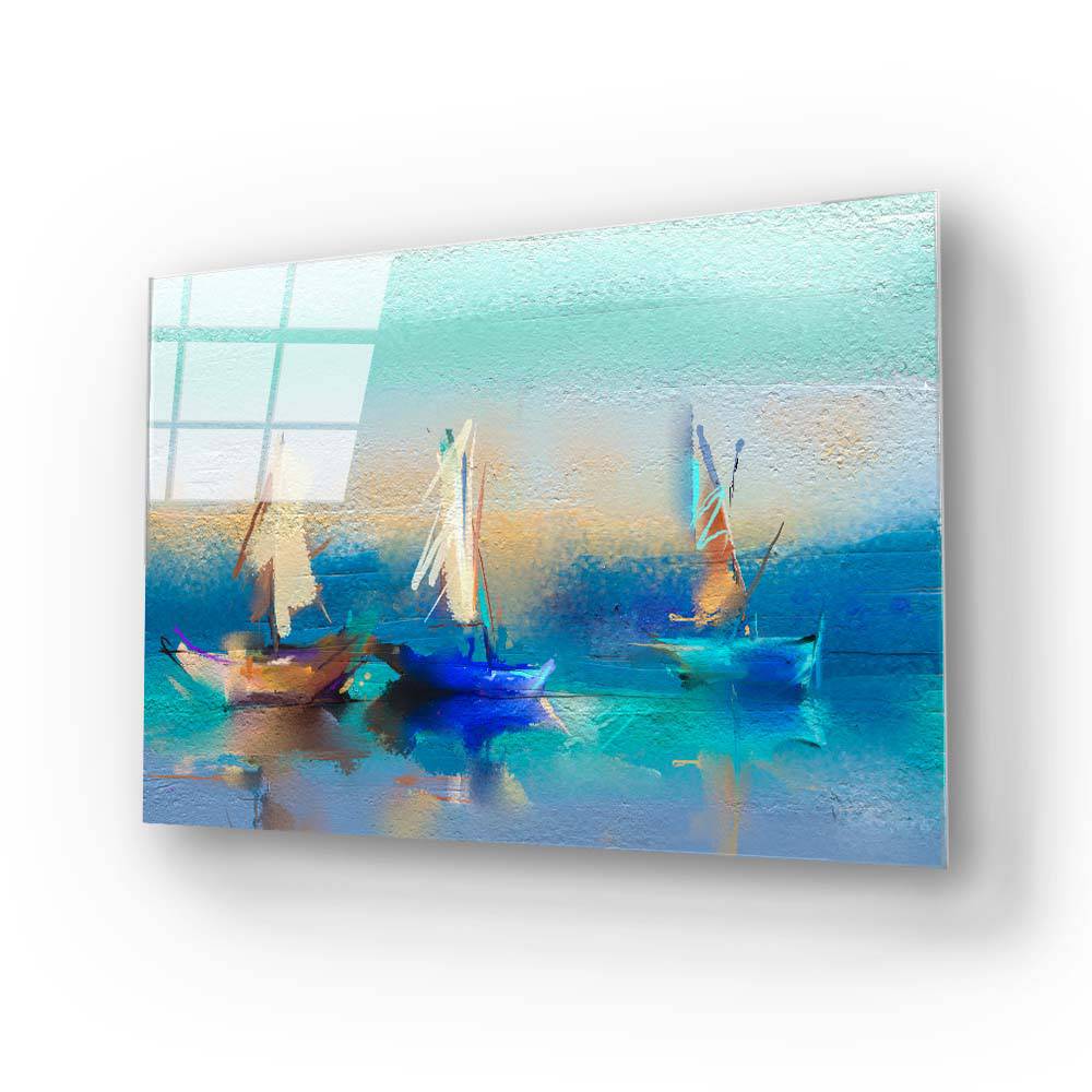 Sailing Boats Textured Painting Glass Wall Art - CreoGlass E-Shop
